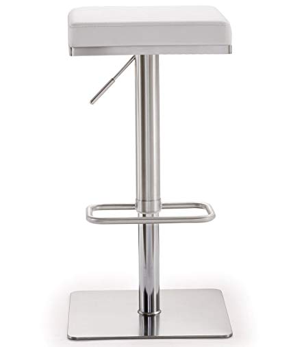 Tov Furniture The Bari Collection Adjustable Height Backless Swivel Stainless Steel Metal Industrial Bar Stool, White
