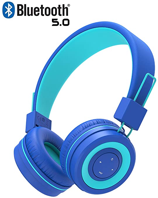 iClever BTH02 Kids Headphones, Kids Bluetooth Headphones with MIC, 22H Playtime, Bluetooth 5.0 & Stereo Sound, Foldable, Adjustable Headband, Childrens Headphones for iPad Tablet Home School, Blue