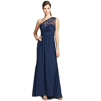 Vickyben Navy Blue Prom Dress One Shoulder Long Bridesmaid Dresses