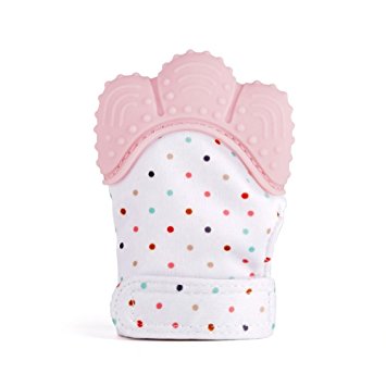 Baby Teething Mitten,Soothing Pain Relief- Age 3-24 Months Protects Babys Hands from Salvia & Chewing - Secure Adjustable Strap (Pink)