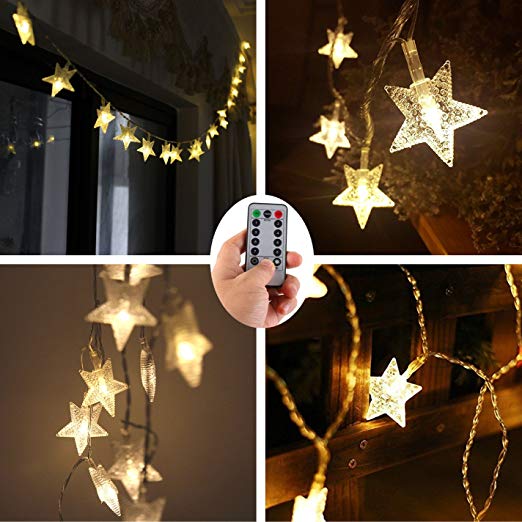 Christmas Tree Decoration String Lights,100 LED Star 33 ft Battery Operated Fairy Lights with Remote Timer,Outdoor Christmas Wedding Festival Lights for Xmas Bedroom Tent RV BBQ Party Cafe Gazebo