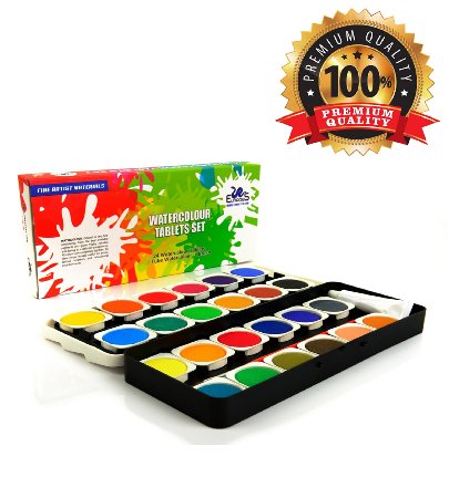 Watercolor Paint Set - The Best Artist Kit of 24-Color Paint - For Kids Adults Beginners and Professionals - Extra Light Travel Case - Brush in the Kit - Opaque Pan Set - Create Great Painting on Paper - High Quality - Money Back Guarantee