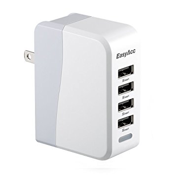 Wall Charger,EasyAcc 20W 4A 4-Port USB Home Travel Charger Fast Portable Adapter with Smart Technology and Folding Plug for iphone, ipad, Smartphones, Tablets and More