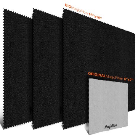 OVERSIZE Pack MagicFiber Microfiber Cleaning Cloths - Extra Large Cloths Specially Designed for Large LCD LED 4K 3D Plasma TV Screens and Other Delicate Surfaces 3 Black 16x16 1 Grey 6x7