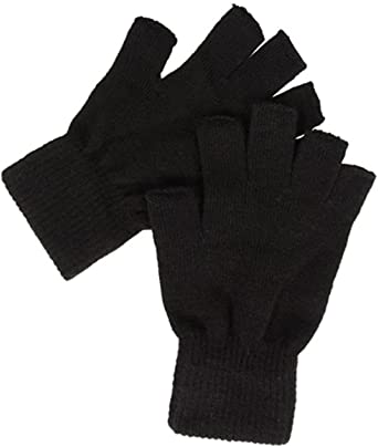 Black Fingerless Gloves Fingerless Knitted Gloves for Men Thermal Winter Kids Women Thermal Glove Half Finger Knitted Gloves, One Size