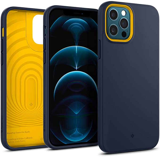 Caseology Nano Pop Designed for iPhone 12 Case for iPhone 12 Pro Case 6.1 inch, Slim Silicone Camera Protection Cover Phone Case for iPhone 12 for iPhone 12 Pro (2020) - Blueberry Navy