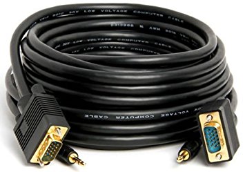 eDragon 50ft SVGA VGA   3.5mm Male to Male Cable Gold Plated, Black