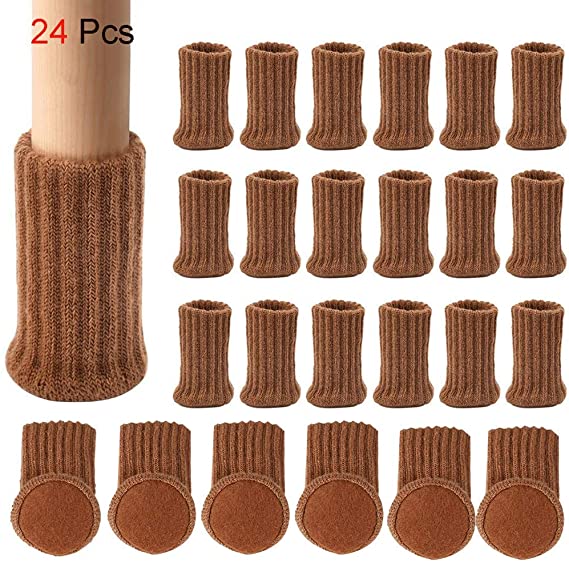 Hizgo Chair Leg Socks, Knitted Chair Legs Floor Protectors, Anti-Scratch Furniture Felt Pads for Hardwood Floors, Non-Slip Chair Leg caps Set, Fit Diameter from 1IN to 2IN - 24Pcs (Brown)