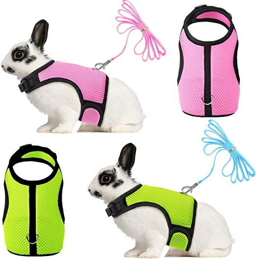 SATINIOR 2 Pieces Bunny Rabbit Harness with Leash Cute Adjustable Buckle Breathable Mesh Vest for Kitten Puppy Small Pets Walking