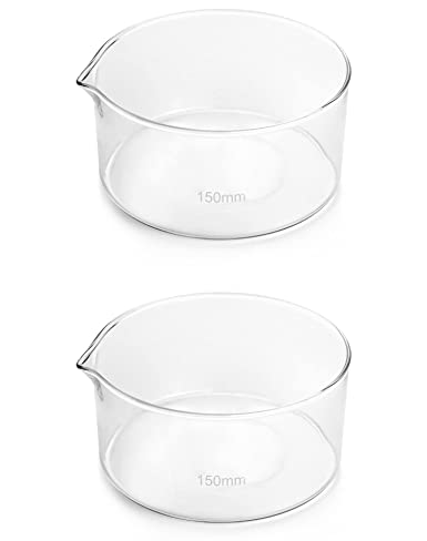 QWORK Lab Crystallizing Dish, 2 Pack 1000ml Heavy Rim Boroscilicate Glass Lab Dish with Flat Bottom and Spout for Easy Pouring, Chemical and High Temperature Resistance, Lab and Science Classrooms Use