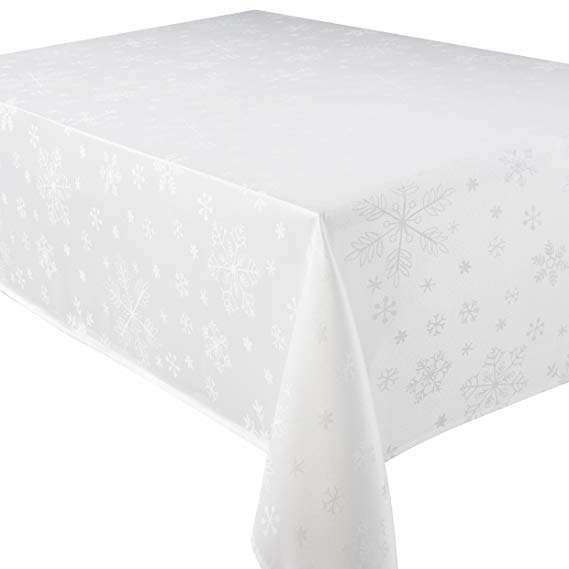 YourHome Blizzard Snowflake White Christmas (Xmas) Tablecloth And 8 Napkins Package. Ideal For 8-10 Place Settings(Tablecloth 70x108in-Napkins 17x17in)