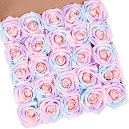 N&T NIETING Artificial Flowers Roses, 25pcs Real Touch Artificial Foam Roses with Steams for Baby Shower, Cake Decoration DIY, Wedding Bridal Bouquets Centerpieces, Party Decoration, Home Display