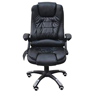 Popamazing Black Luxury Faux Leather 6 Point Massage & Reclining Recliner Office Chair 360 Swivel High Back Office Computer Desk Chair (Black, 600102)