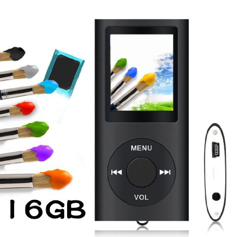 Tomameri - Compact, Digital and Portable MP3 / MP4 Music Player with Photo Viewer, E-Book Reader AND Voice Recorder with FM Radio Video Movie - 16 GB Micro SD Cards included - in Black