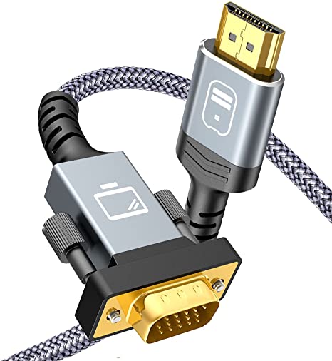 Snowkids HDMI to VGA,Sturdy Braid HDMI to VGA Cable 3.3FT(1080P 60Hz) Unidirection HDMI Output to VGA Input Converter Cord Male to Male