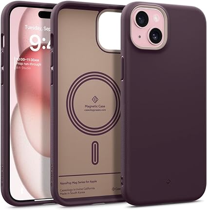 Caseology Nano Pop Mag for iPhone 15 Case 5G [Dual Layer Silicone Case Compatible with Magsafe] Military Grade Drop Tested (2023) - Burgundy Bean