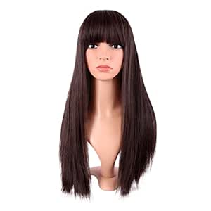 MapofBeauty 22 Inch/56 cm Long Straight Synthetic Hair Heat Resistant Party Cosplay Wig (Dark Brown)