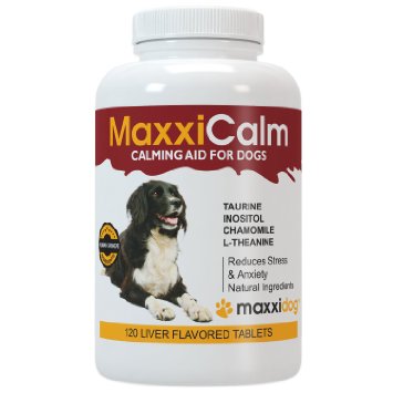 MaxxiCalm Calming Aid for Dogs with Canine Behavior Training Guide - Supports Balanced Behavior - Helps Pets Coping With External Stresses like Fireworks - Non-Drowsy - 120 Tablets