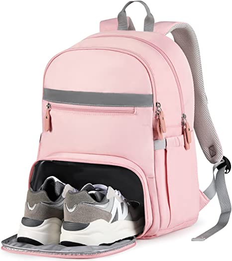 MoKo Womens Gym Backpack, Large Travel Backpack with Shoe Compartment Sports Bag with Wet Pockets 15.6 Inch Laptop Backpack Water Resistant Anti Theft School Bookbag for Women Girls Gifts, Pink