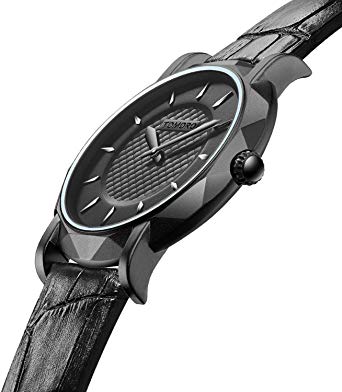 TOMORO Slim Eclipse Luxury Men Watch Japan Quartz Brass Case Leather Ultra Thin Black Casual Clock