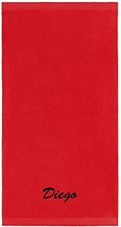 Kaufman - Personalized Velour Beach and Pool Towel 100% Cotton 30in X 60in Embroidered (Red)