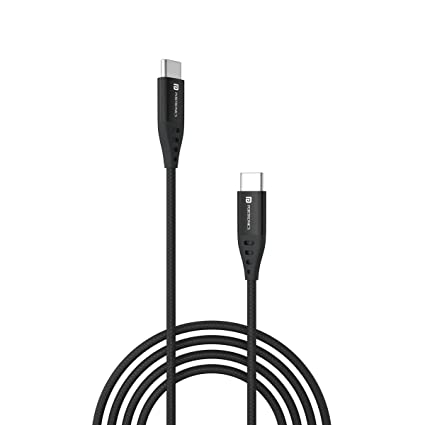 Portronics Konnect C1 20W PD Type C to Type C Data & Charging Cable with 1M Cable Length, Nylon Braided, Metal Heads(Black)