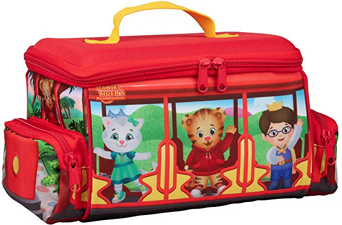 Daniel Tiger's Neighborhood- Insulated Durable Lunch Bag Tote, Reusable Heavy Duty Lunch Box w Handle and Mesh Pocket - Trolley with Friends