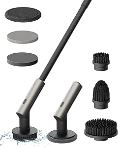 HOTO Electric Spin Scrubber, Rechargeable Shower Scrubber with 6 Brush Heads & Extension Pole, Cordless Power Cleaning Brush, Dual Speed, IPX7 Waterproof, Ideal for Bathroom/Kitchen/Tile/Floor/Wall