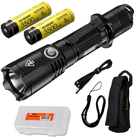 NITECORE MH25GTS 1800 Lumen Rechargeable Tactical Flashlight with 2x High Performance Batteries and LumenTac Battery Organizer