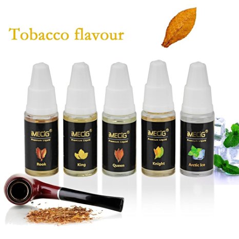 IMECIG® E Liquid Tobacco 10ml 5 Pack Tobbacco from Strong to Weak with VG Juice| for E Shisha E cigarette Starter Kit| without Nicotine