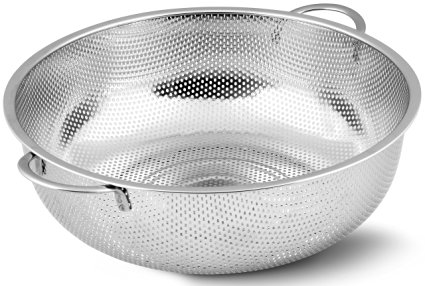 Stainless Steel Colander - Micro-Perforated Strainer - Strain Pasta, Noodles, Orzo, Vegetables, Fruits and More - by Utopia Kitchen