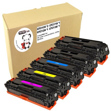 YoYoInk Remanufactured Laser Toner Cartridges Replacement for HP 131X HP 131A High Yield CF210X CF211A CF212A CF213A 5 Pack 2 Black 1 Cyan 1 Yellow 1 Magenta