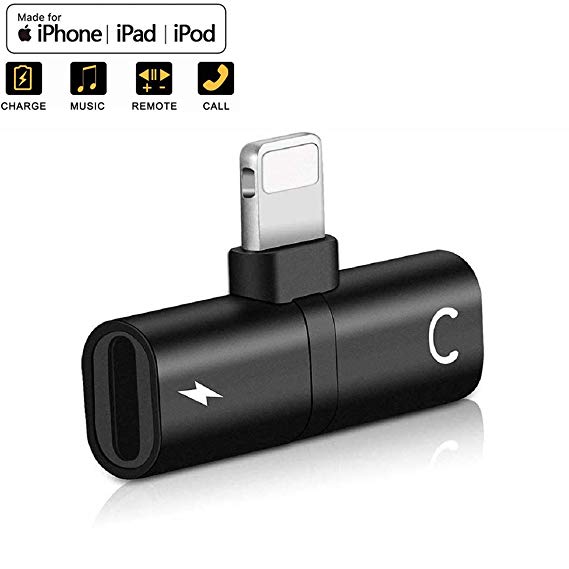 Lightning Headphone Adapter for iPhone 8/8Plus Aux Adaptor Charger for iPhone 8/8Plus/7/7Plus/X/XS for iPhone Dongle Audio  Charger Adapter Headset AUX Audio Support Listen Music and Charge 12 System