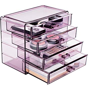 Sorbus Acrylic Cosmetics Makeup and Jewelry Storage Case Display– 4 Large Drawers Space- Saving, Stylish Acrylic Bathroom Case Great for Lipstick, Nail Polish, Brushes, Jewelry and More (Purple)