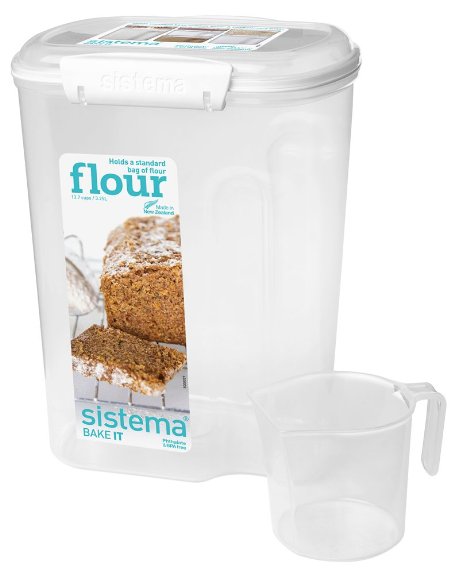 Sistema Bake It Food Storage for Baking Ingredients, Flour Container with Measuring Cup, 14 Cup