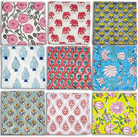 ReynosoHomeDecor 10 Pc Mix Lot Napkin Hand Block Print Napkin 100% Cotton Napkin Hand Made Napkin Size 16 x16 Inch Jaipuri Printed Home Decor Napkins, Multicolor