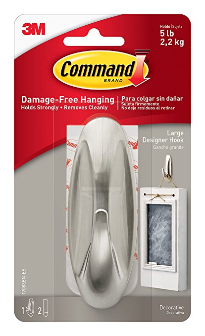 Command Designer Hook, Large, Brushed Nickel, 1-Hook (17083BN-ES)