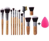 New Arrival EmaxDesign 121 Piece Makeup Brush Set12 Pcs Professional Bamboo Handle Foundation Blending Blush Eye Face Liquid Powder Cream Cosmetics Brushes and 1 EmaxBeauty Blender Makeup Sponges