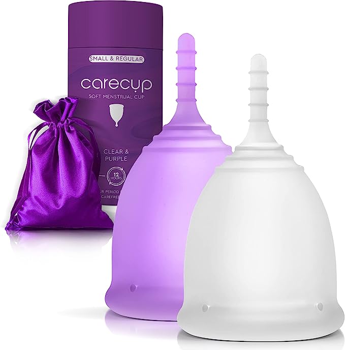 CareCup Menstrual Cups - Set of 2 Reusable Period Cups - Premium Design with Soft, Flexible, Medical-Grade Silicone   1 Storage Bag (1 Small & 1 Large)