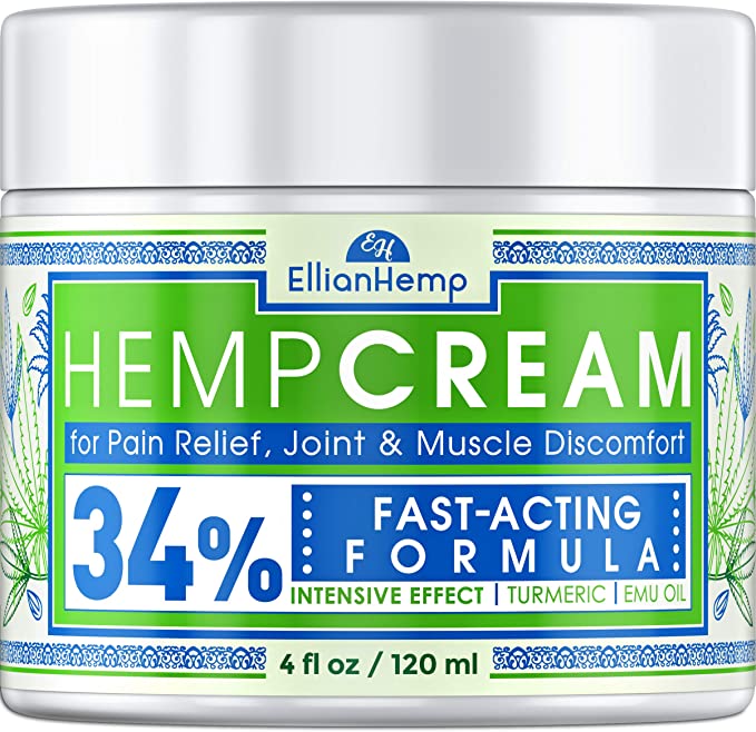 Hemp Oil Cream for Pain Relief | 4 OZ - Instant Relief for Knee, Foot, Shoulder, Neck, Back & Arthritis Pain - Made in USA - Muscle & Joint Pain Relief - 34% Hemp Oil Extract with Aloe & Arnica