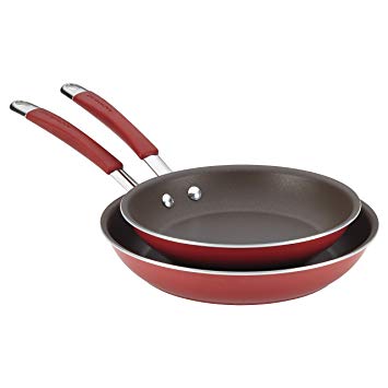 Rachael Ray Cucina Hard Porcelain Enamel Nonstick Skillet Set, 9.25-Inch and 11-Inch, Cranberry Red