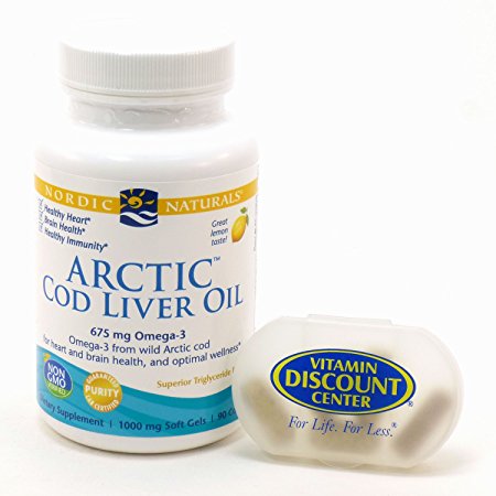 Bundle - 2 Items: 1 Bottle of Arctic Cod Liver Oil (Lemon) by Nordic Naturals - 90 Softgels and 1 VDC Pill Box