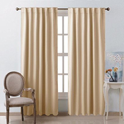Window Treatment Blackout Draperies Curtains - (Warm Beige Color) 52 Width X 84, 1 Pair, Blackout Curtains and Drapes for Bedroom by Nicetown