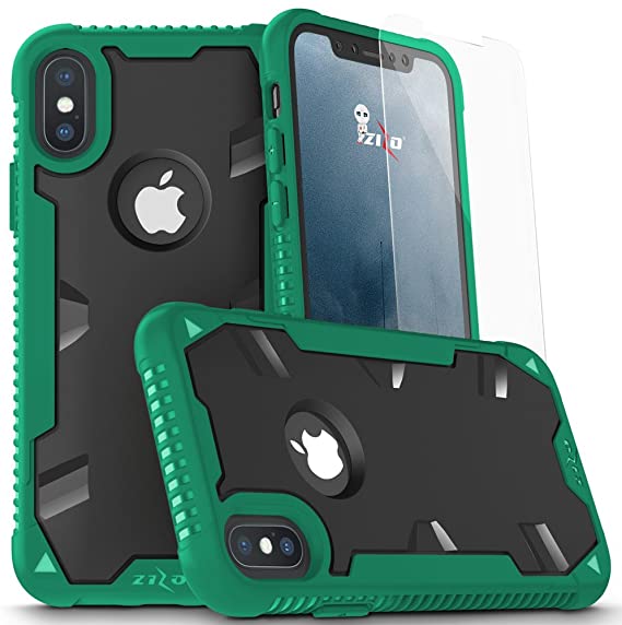 Zizo Proton 2.0 Series Compatible with iPhone X Case Military Grade Drop Tested with Tempered Glass Screen Protector iPhone Xs Case Green Black