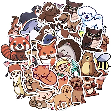 100 Pieces Cute Nature Animal Stickers Vinyl Waterproof Animal Decals Water Bottle Stickers Cartoon Animal Decorative Stickers for Laptop Luggage Hydro Flask Car Bike Phone Kids Party Favor Stickers