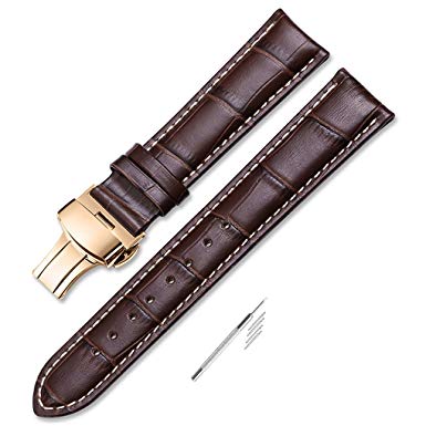 iStrap Calf Leather Padded Replacement Watch Band Deployment Buckle 16mm to 24mm