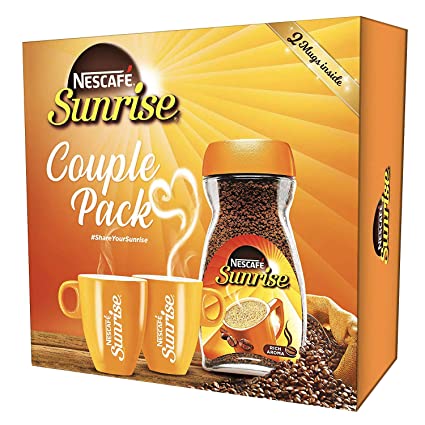 Nescafe Sunrise Coffee Couple Pack - 200g Jar with 2 Coffee Mugs