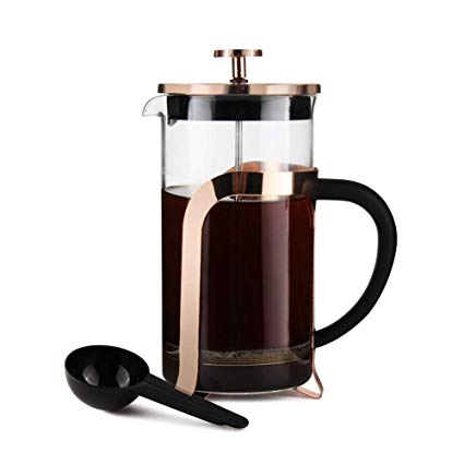 French Press Coffee Maker Sivaphe Stainless-Steel & Borosilicate Glass Rose Gold Double-Wall Heat-Resistant Tea Pot with Filter 34OZ/1000ml