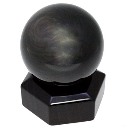 rockcloud Healing Crystal Natural Black Obsidian Gemstone 1.55"(40mm) Ball Divination Sphere With Obsidian Stand