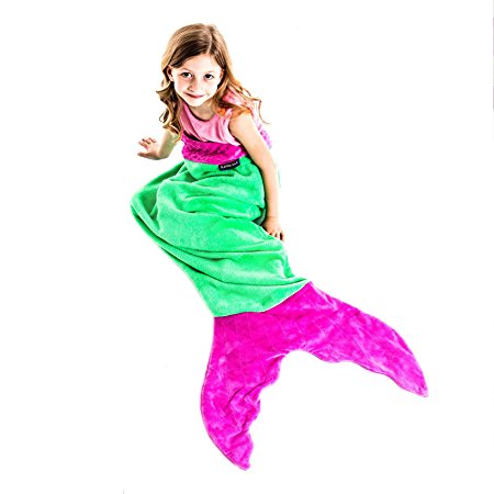 The Original Blankie Tails Mermaid Tail Blanket (Youth Size), Green/Pink